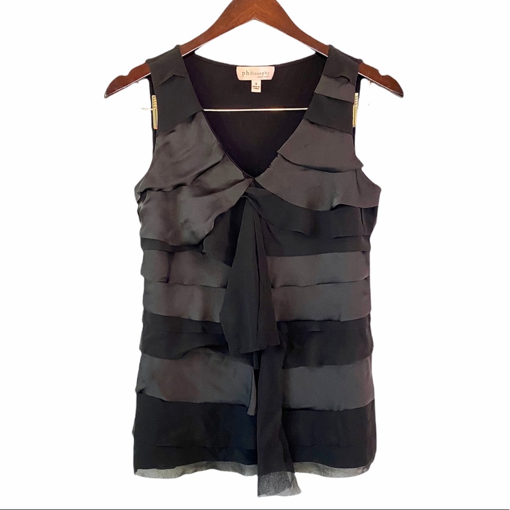 Philosophy Black Ruffle Tank Blouse Womens Size Small